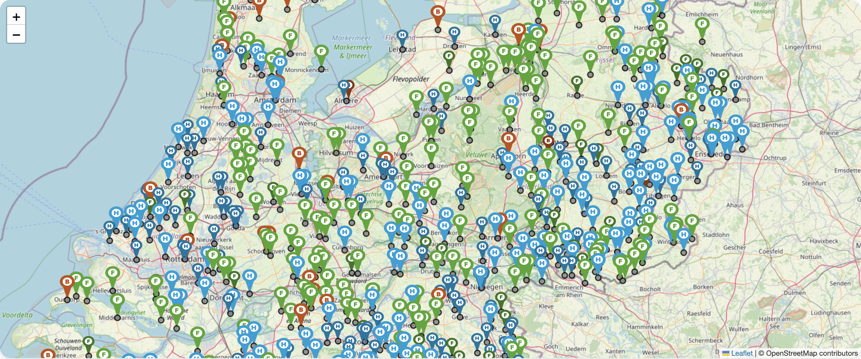 Screenshot van de kaart van Nederland